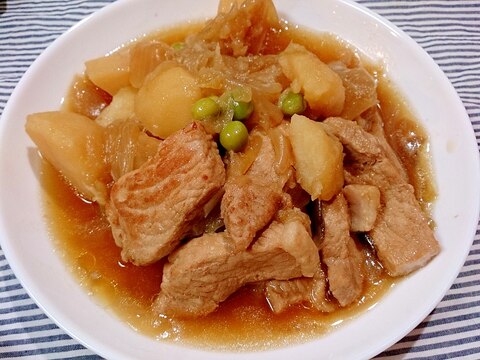 とんかつ用の豚肉で豚肉じゃが（圧力鍋